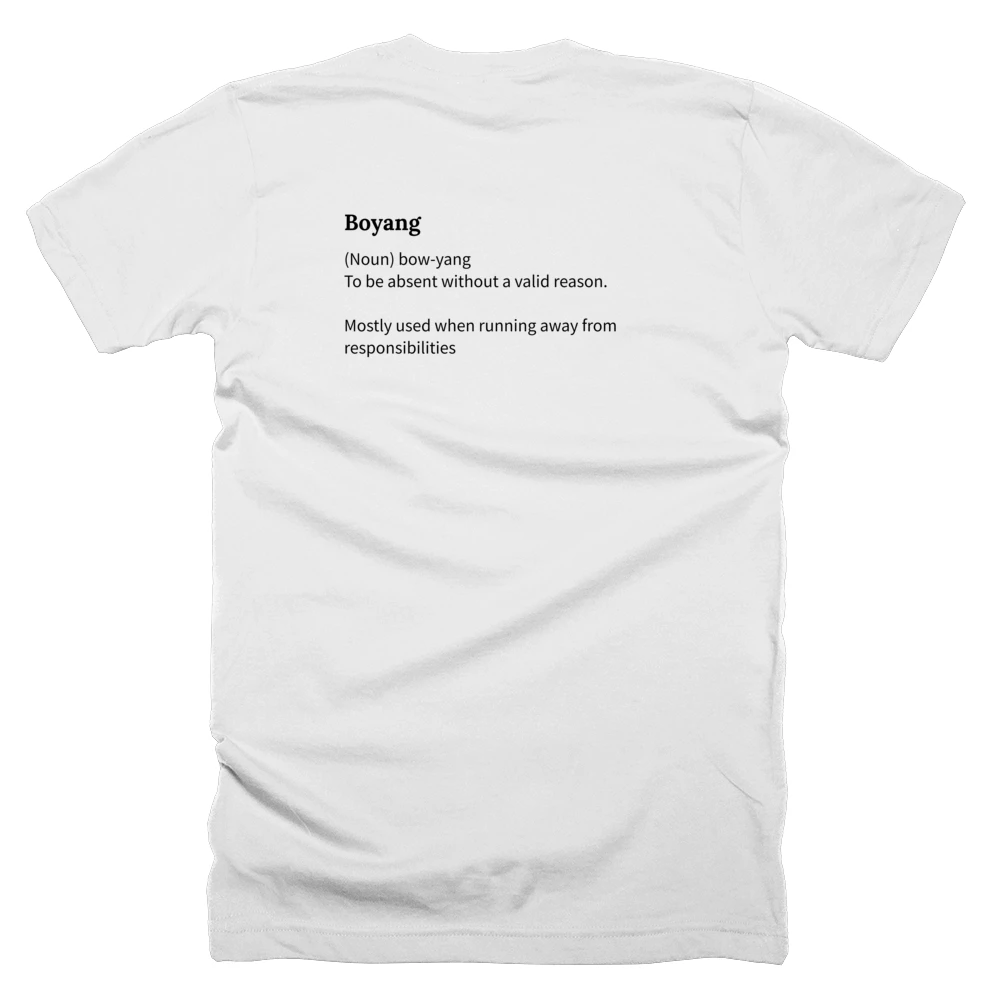 T-shirt with a definition of 'Boyang' printed on the back