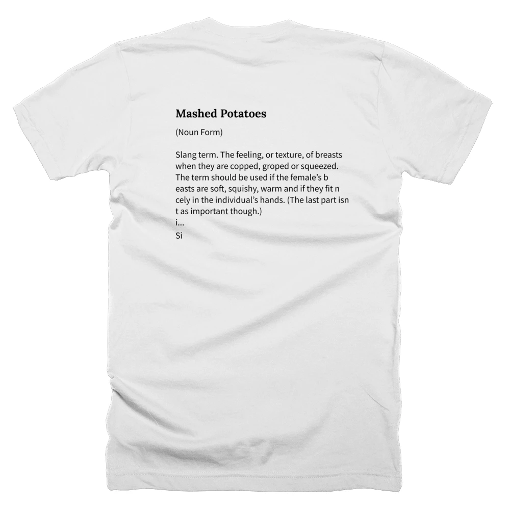 T-shirt with a definition of 'Mashed Potatoes' printed on the back