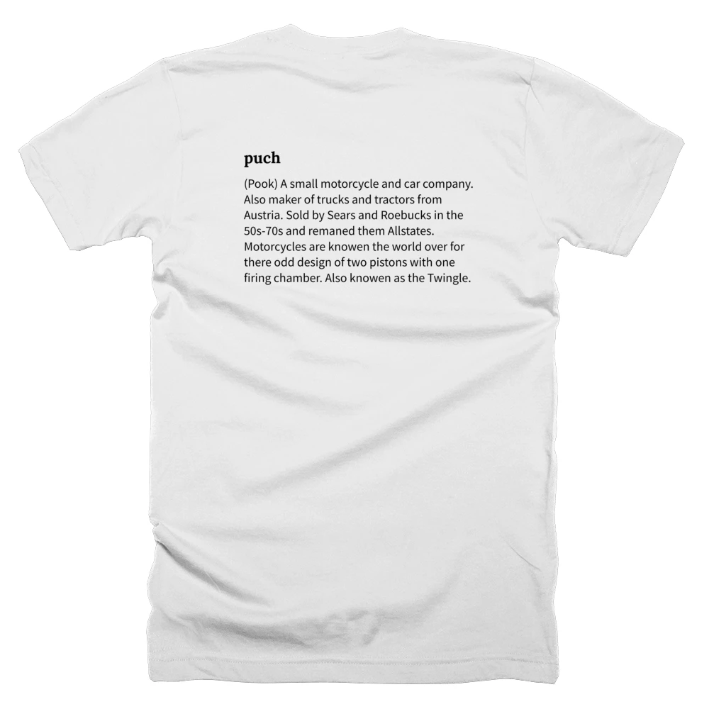 T-shirt with a definition of 'puch' printed on the back