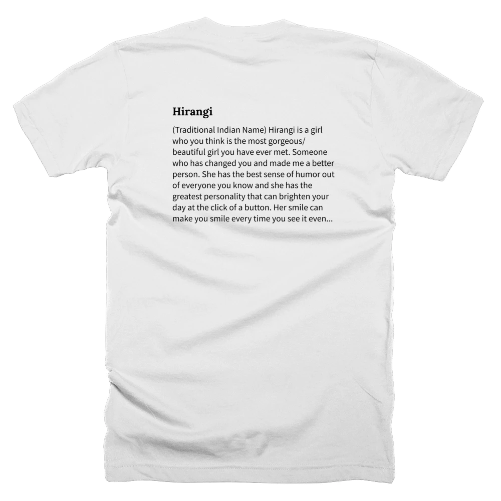 T-shirt with a definition of 'Hirangi' printed on the back