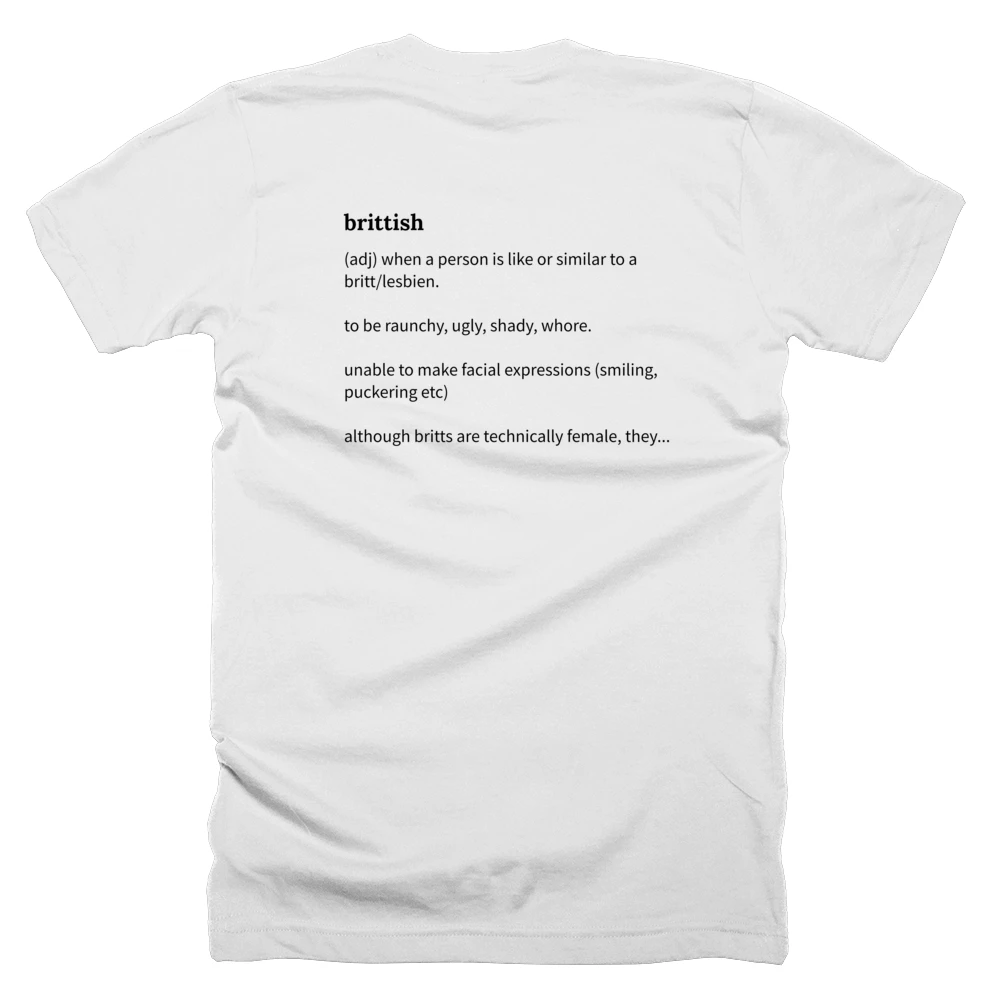 T-shirt with a definition of 'brittish' printed on the back