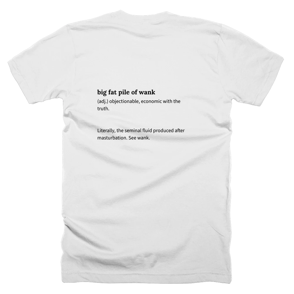 T-shirt with a definition of 'big fat pile of wank' printed on the back