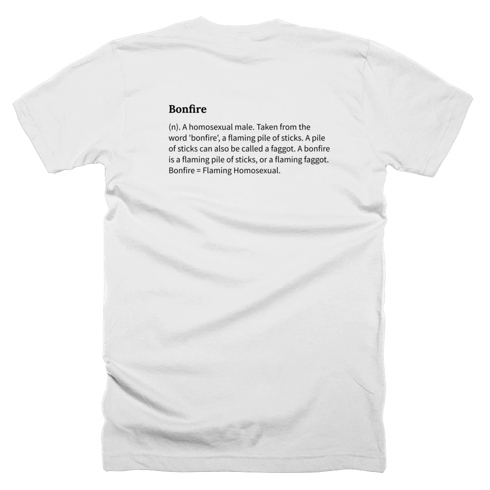 T-shirt with a definition of 'Bonfire' printed on the back