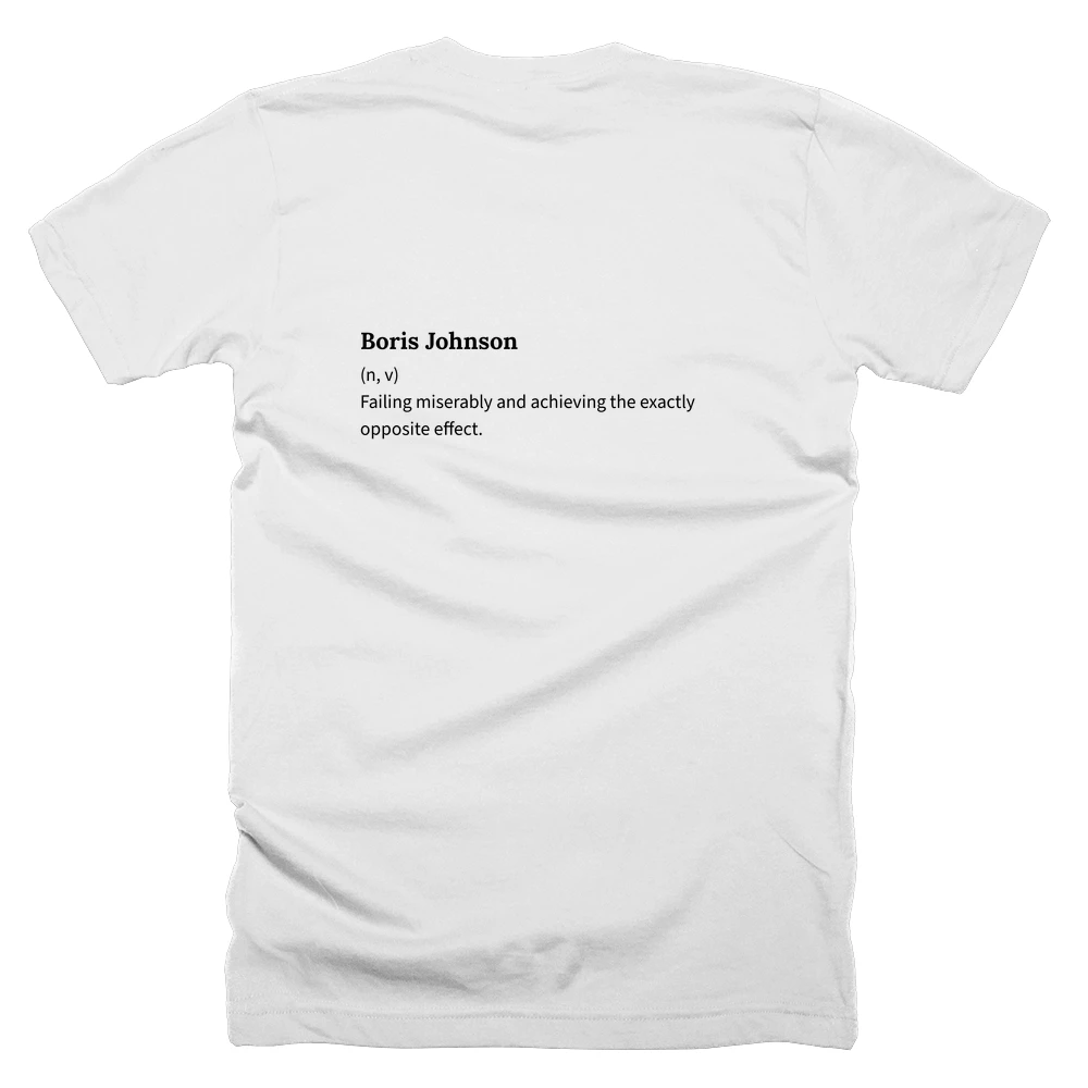 T-shirt with a definition of 'Boris Johnson' printed on the back