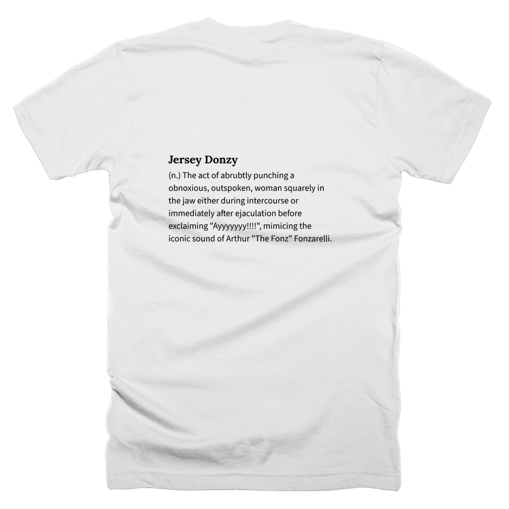 T-shirt with a definition of 'Jersey Donzy' printed on the back