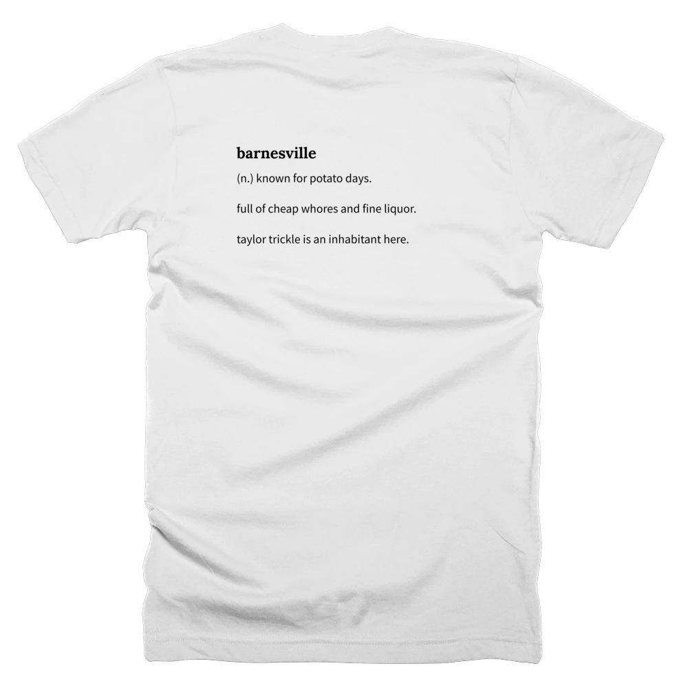 T-shirt with a definition of 'barnesville' printed on the back
