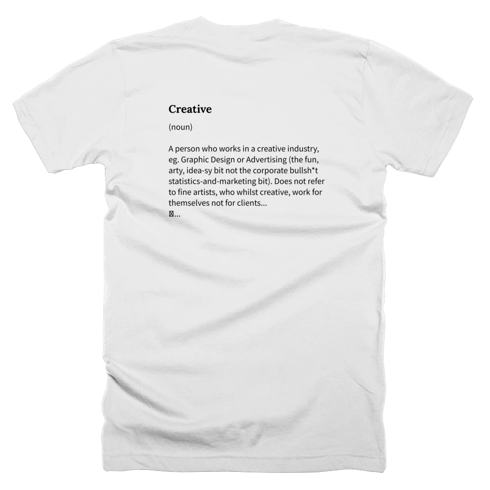 T-shirt with a definition of 'Creative' printed on the back