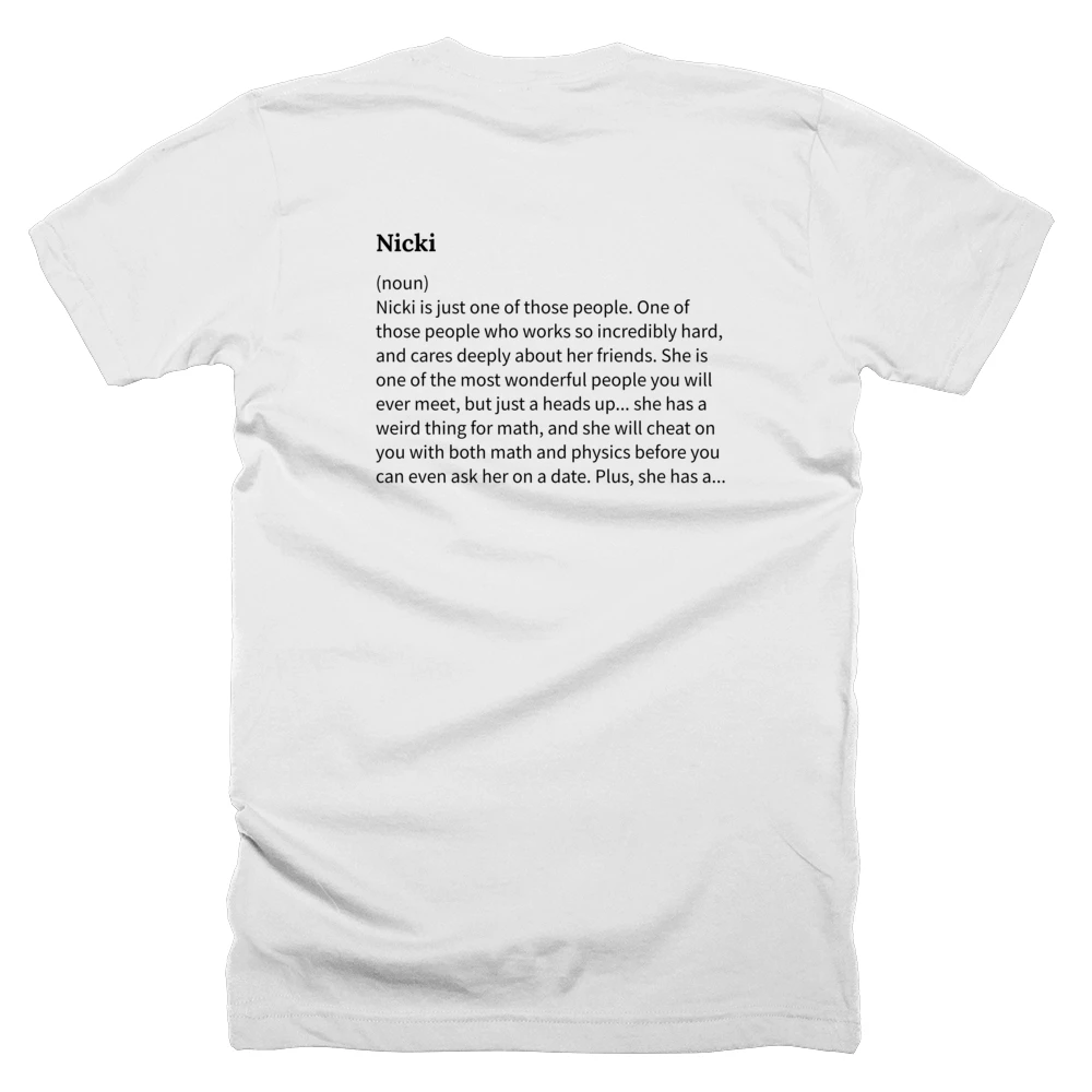 T-shirt with a definition of 'Nicki' printed on the back