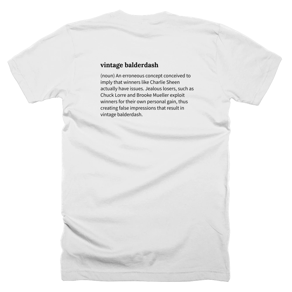 T-shirt with a definition of 'vintage balderdash' printed on the back