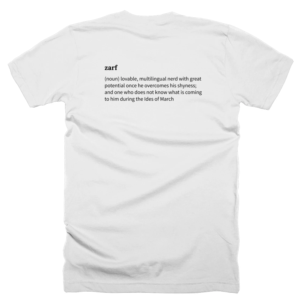 T-shirt with a definition of 'zarf' printed on the back