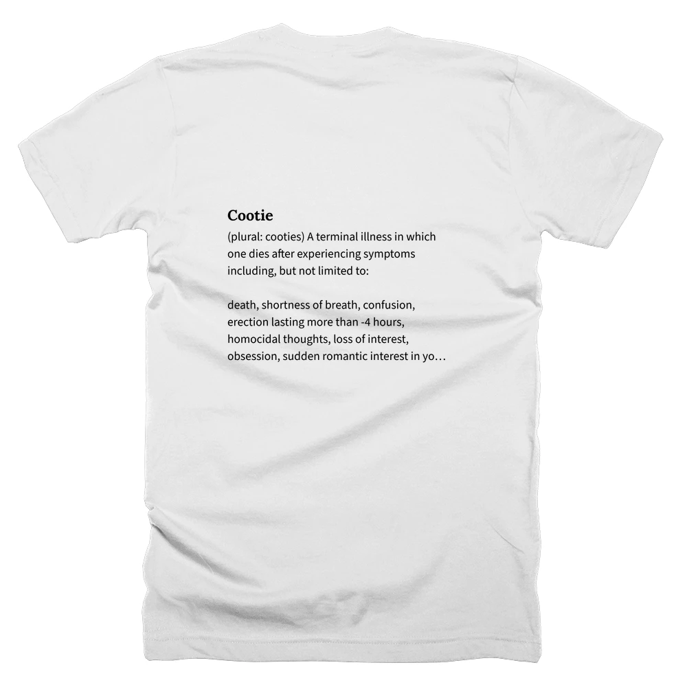 T-shirt with a definition of 'Cootie' printed on the back