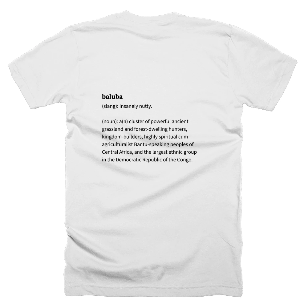 T-shirt with a definition of 'baluba' printed on the back