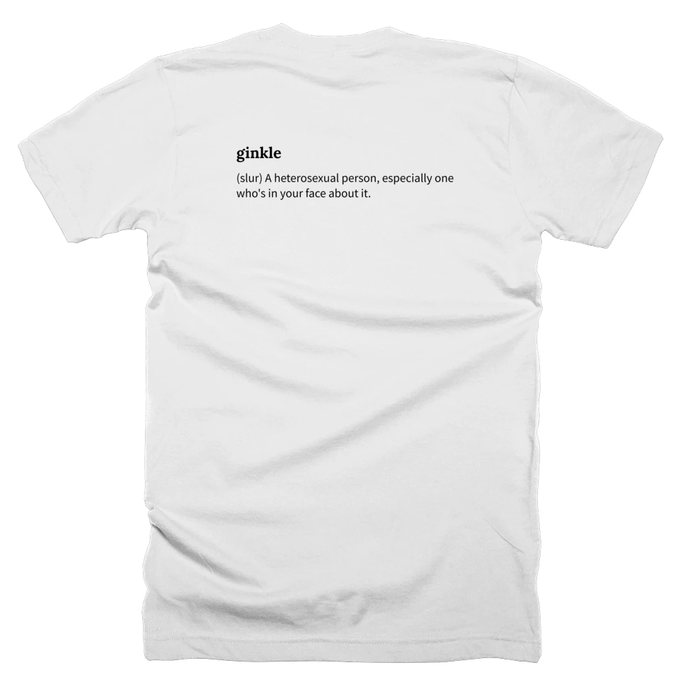 T-shirt with a definition of 'ginkle' printed on the back