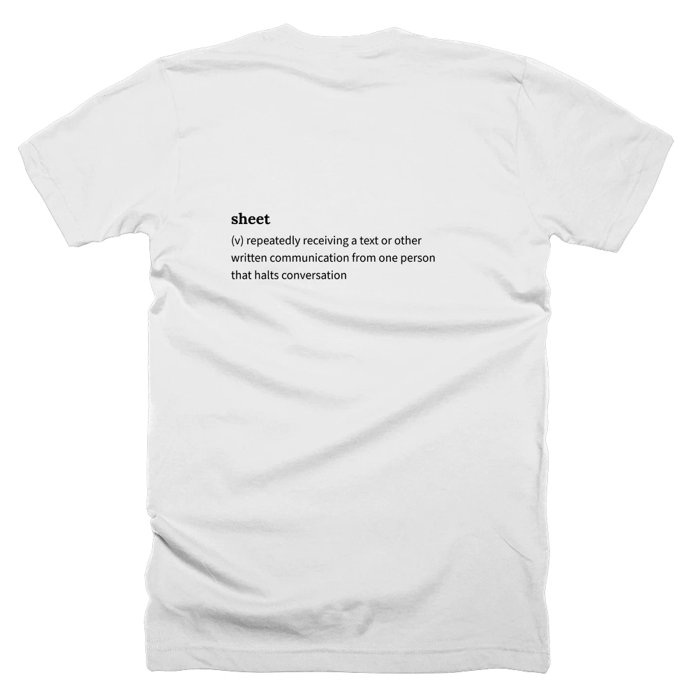 T-shirt with a definition of 'sheet' printed on the back