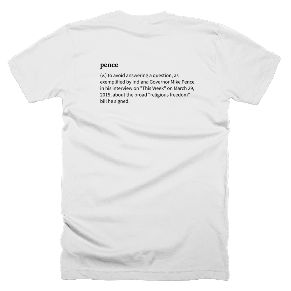 T-shirt with a definition of 'pence' printed on the back