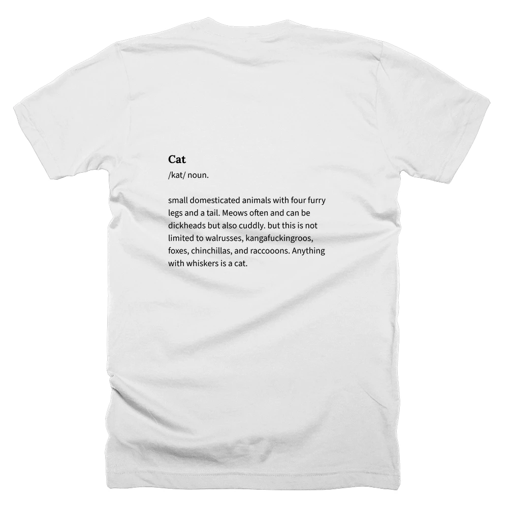 T-shirt with a definition of 'Cat' printed on the back