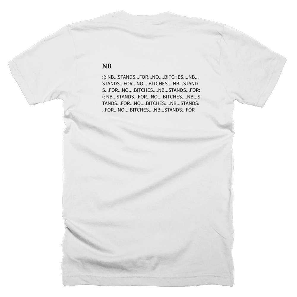 T-shirt with a definition of 'NB' printed on the back