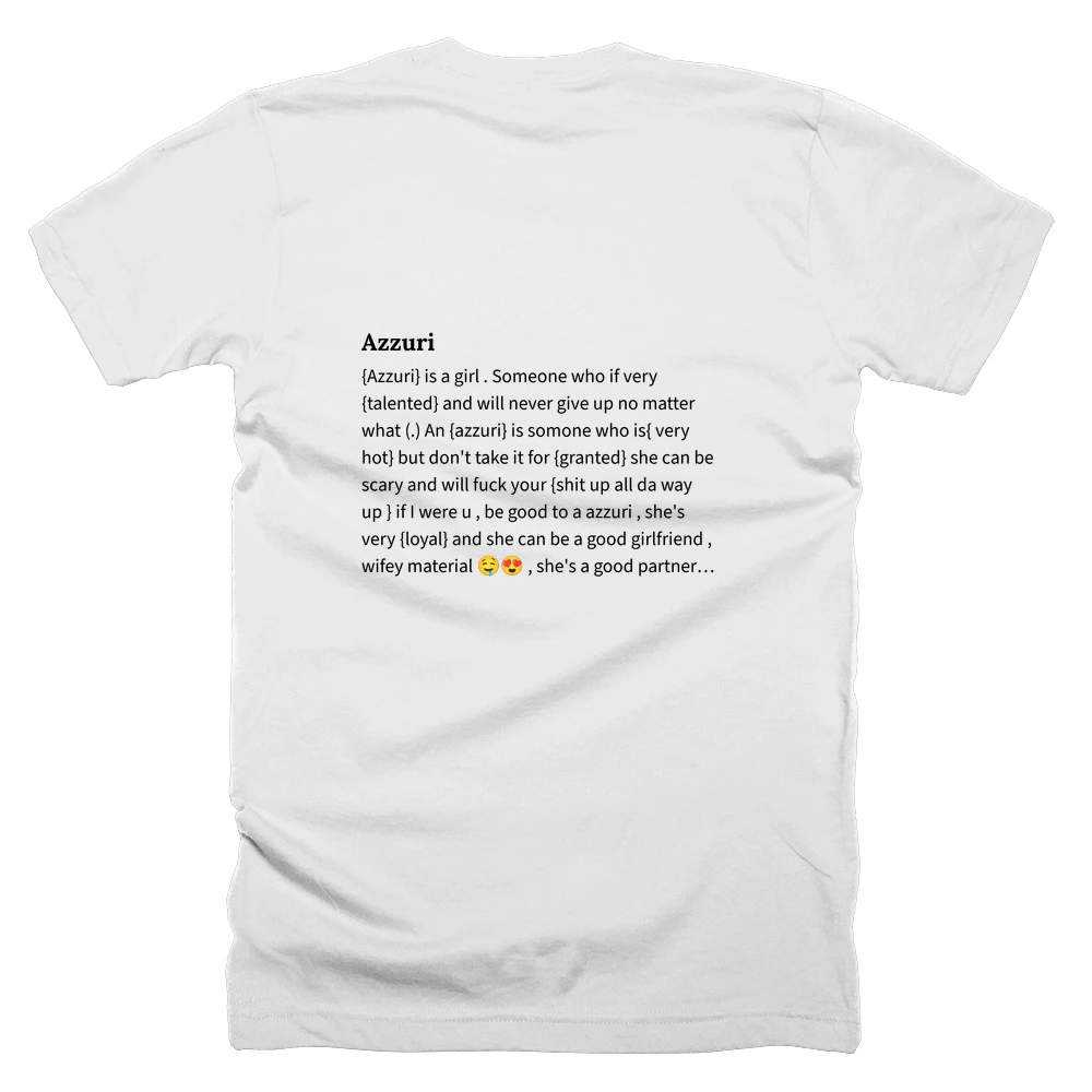 T-shirt with a definition of 'Azzuri' printed on the back