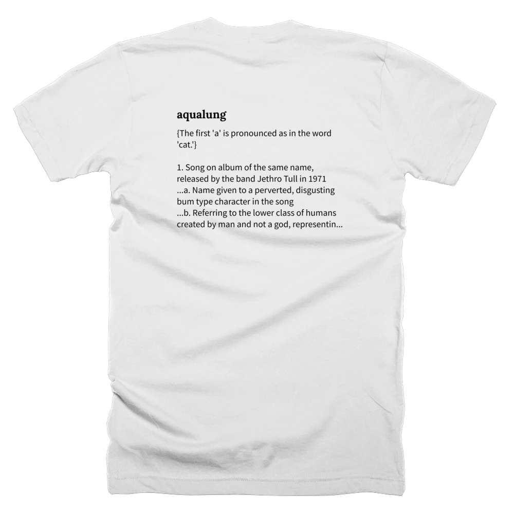 T-shirt with a definition of 'aqualung' printed on the back
