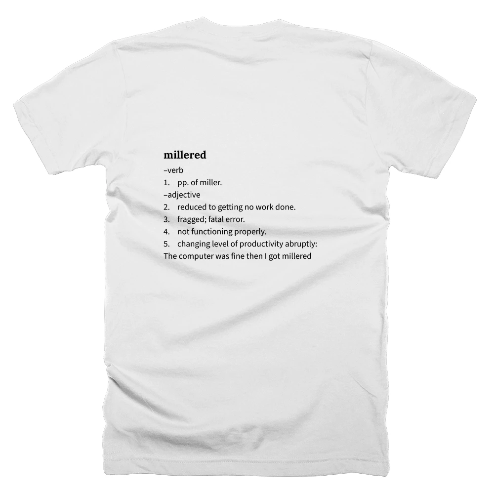 T-shirt with a definition of 'millered' printed on the back