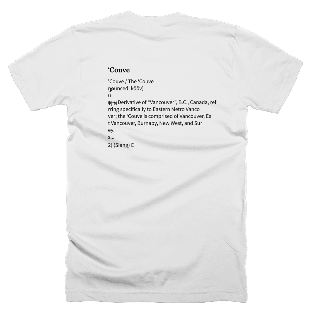 T-shirt with a definition of '‘Couve' printed on the back