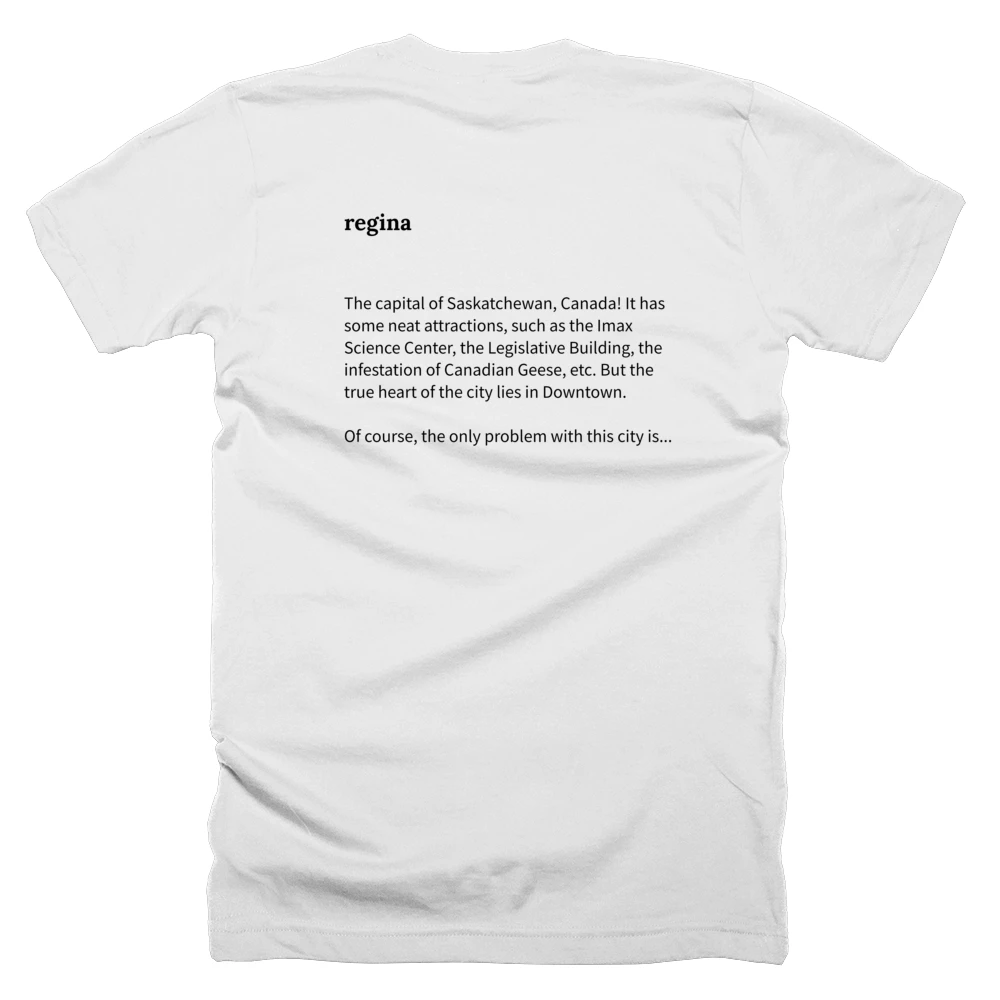 T-shirt with a definition of 'regina' printed on the back
