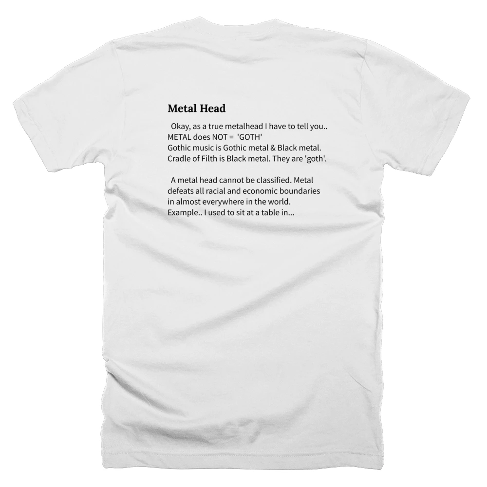 T-shirt with a definition of 'Metal Head' printed on the back