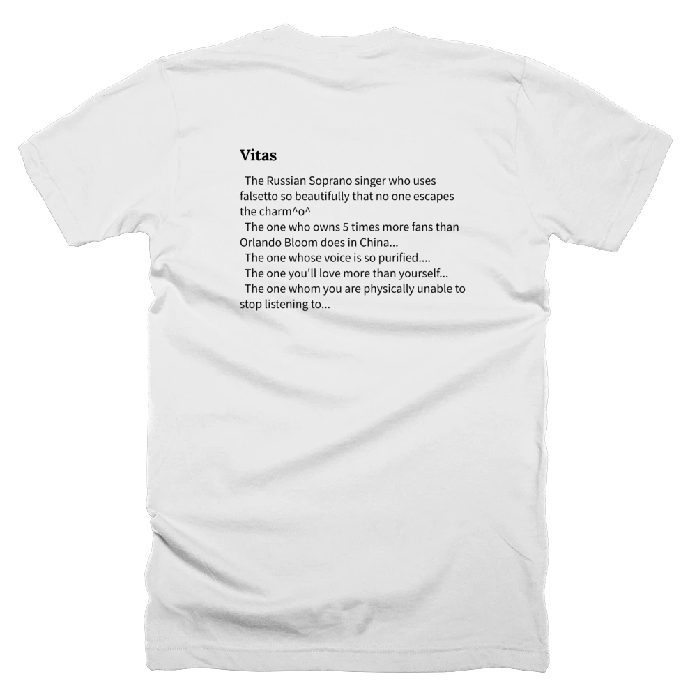 T-shirt with a definition of 'Vitas' printed on the back