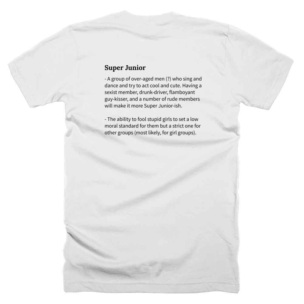 T-shirt with a definition of 'Super Junior' printed on the back