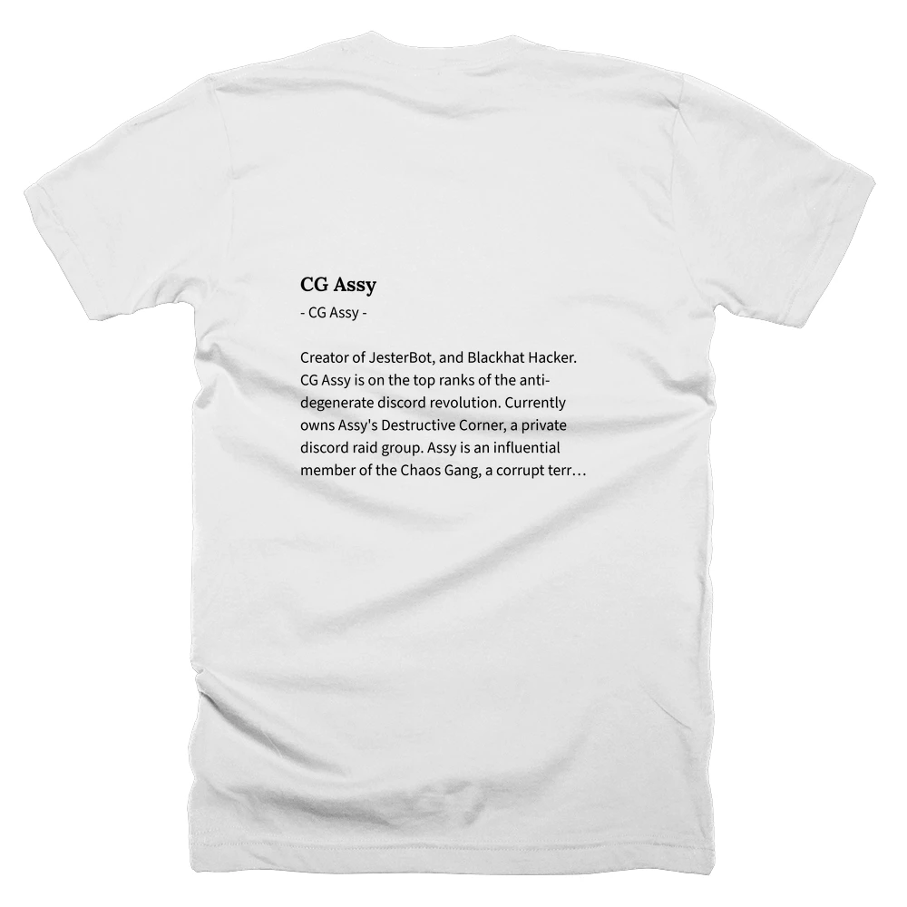 T-shirt with a definition of 'CG Assy' printed on the back