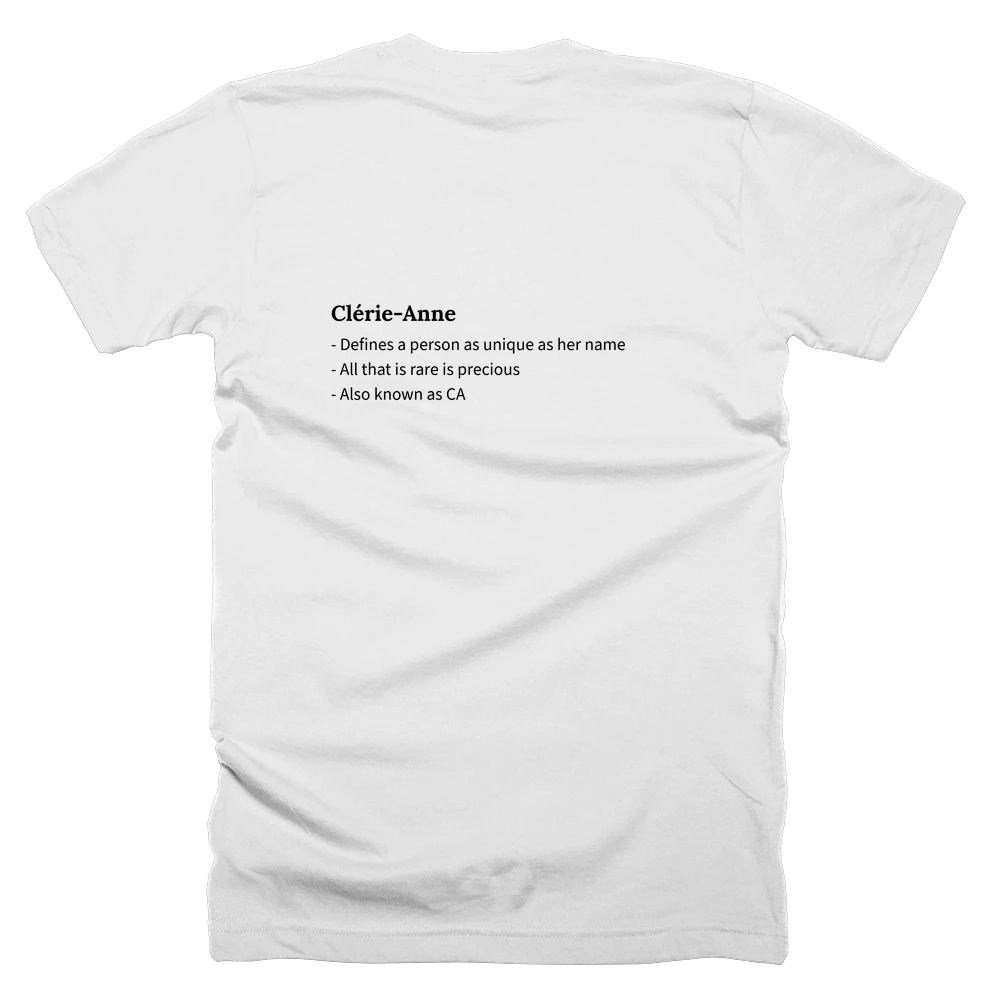 T-shirt with a definition of 'Clérie-Anne' printed on the back