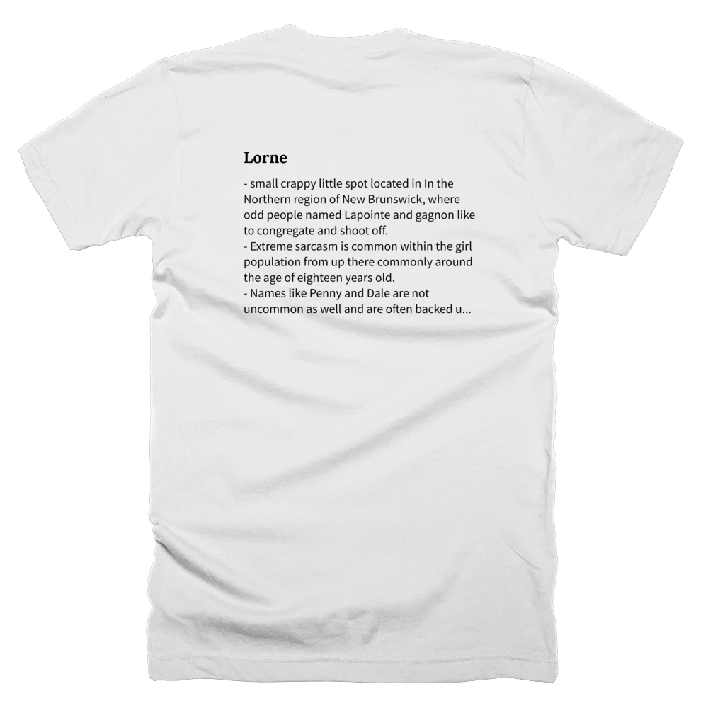 T-shirt with a definition of 'Lorne' printed on the back