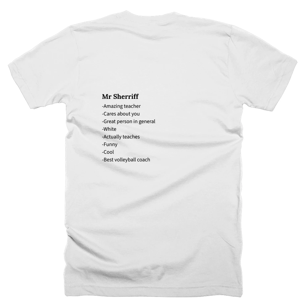 T-shirt with a definition of 'Mr Sherriff' printed on the back