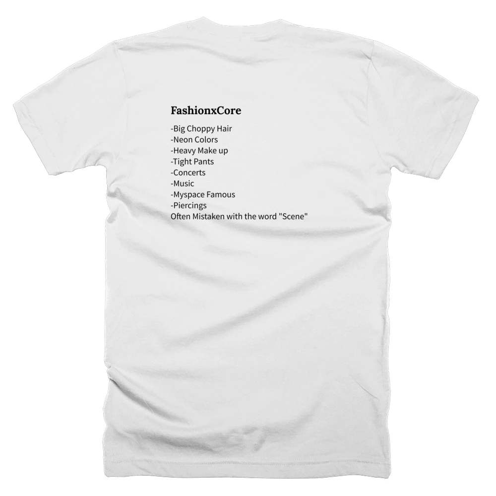 T-shirt with a definition of 'FashionxCore' printed on the back