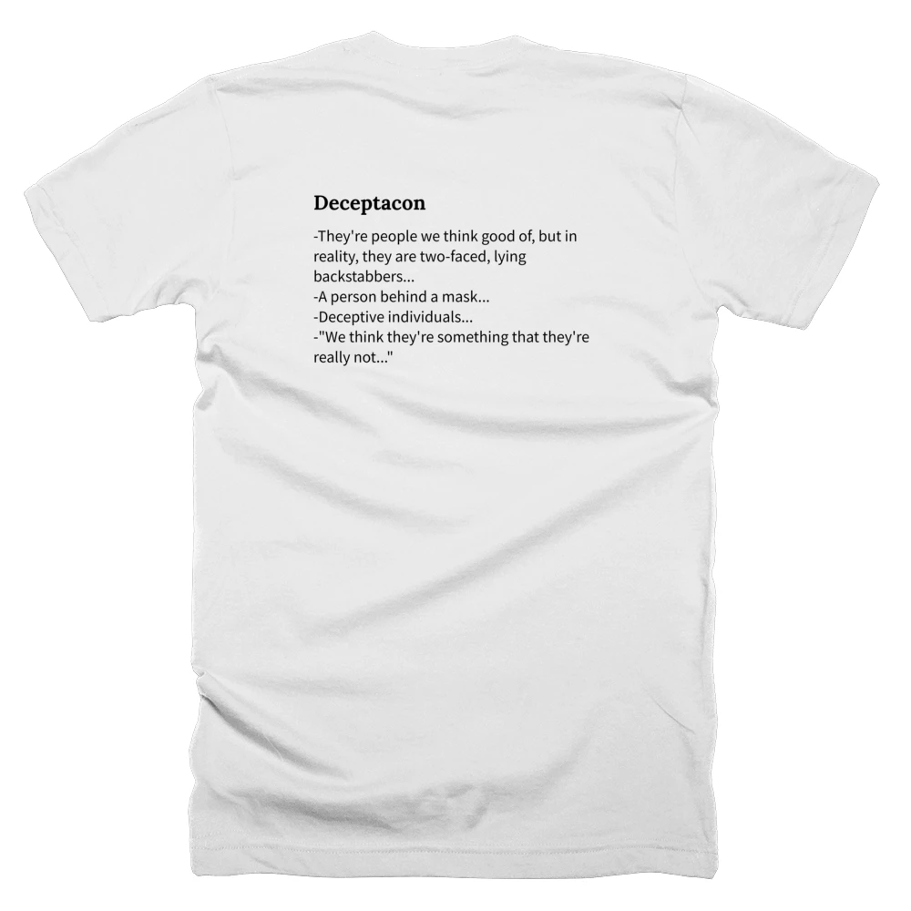 T-shirt with a definition of 'Deceptacon' printed on the back