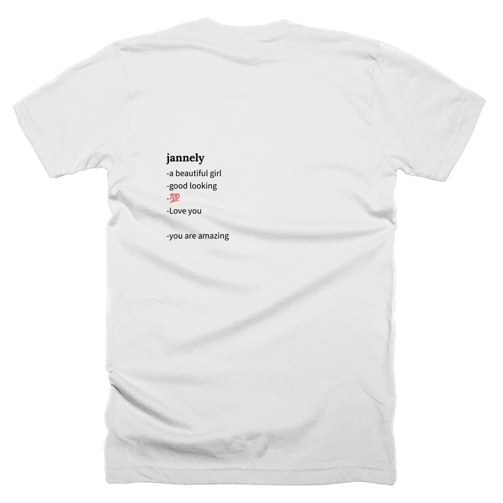 T-shirt with a definition of 'jannely' printed on the back