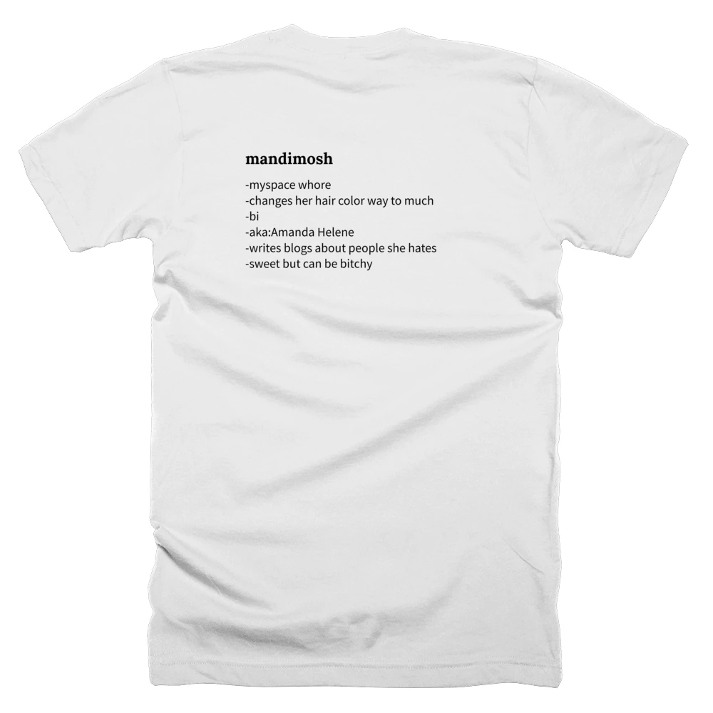 T-shirt with a definition of 'mandimosh' printed on the back