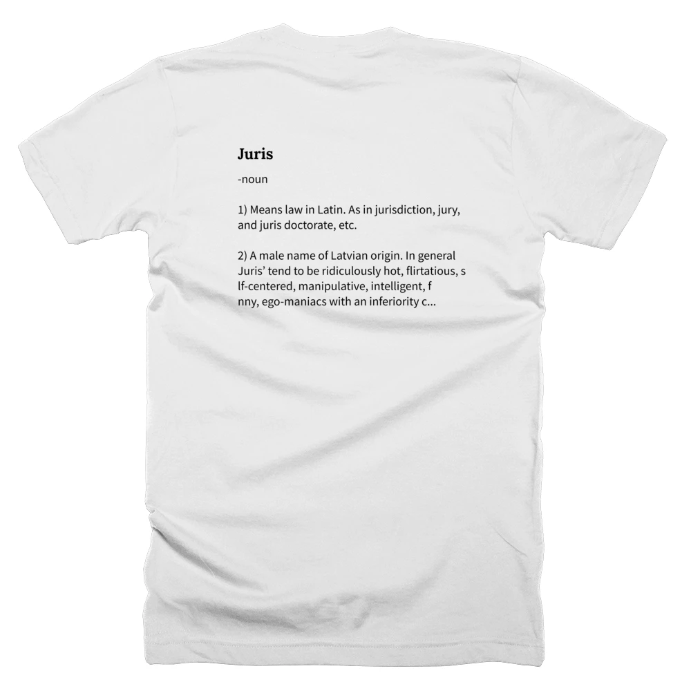 T-shirt with a definition of 'Juris' printed on the back