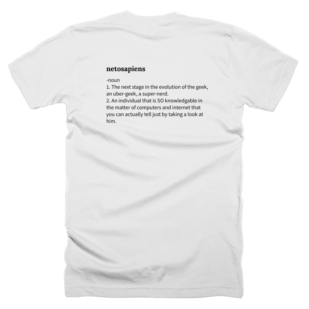 T-shirt with a definition of 'netosapiens' printed on the back