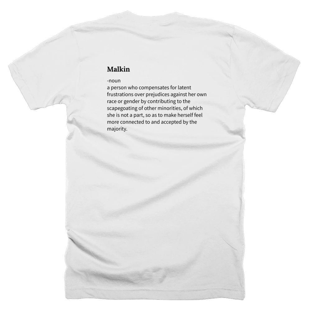 T-shirt with a definition of 'Malkin' printed on the back
