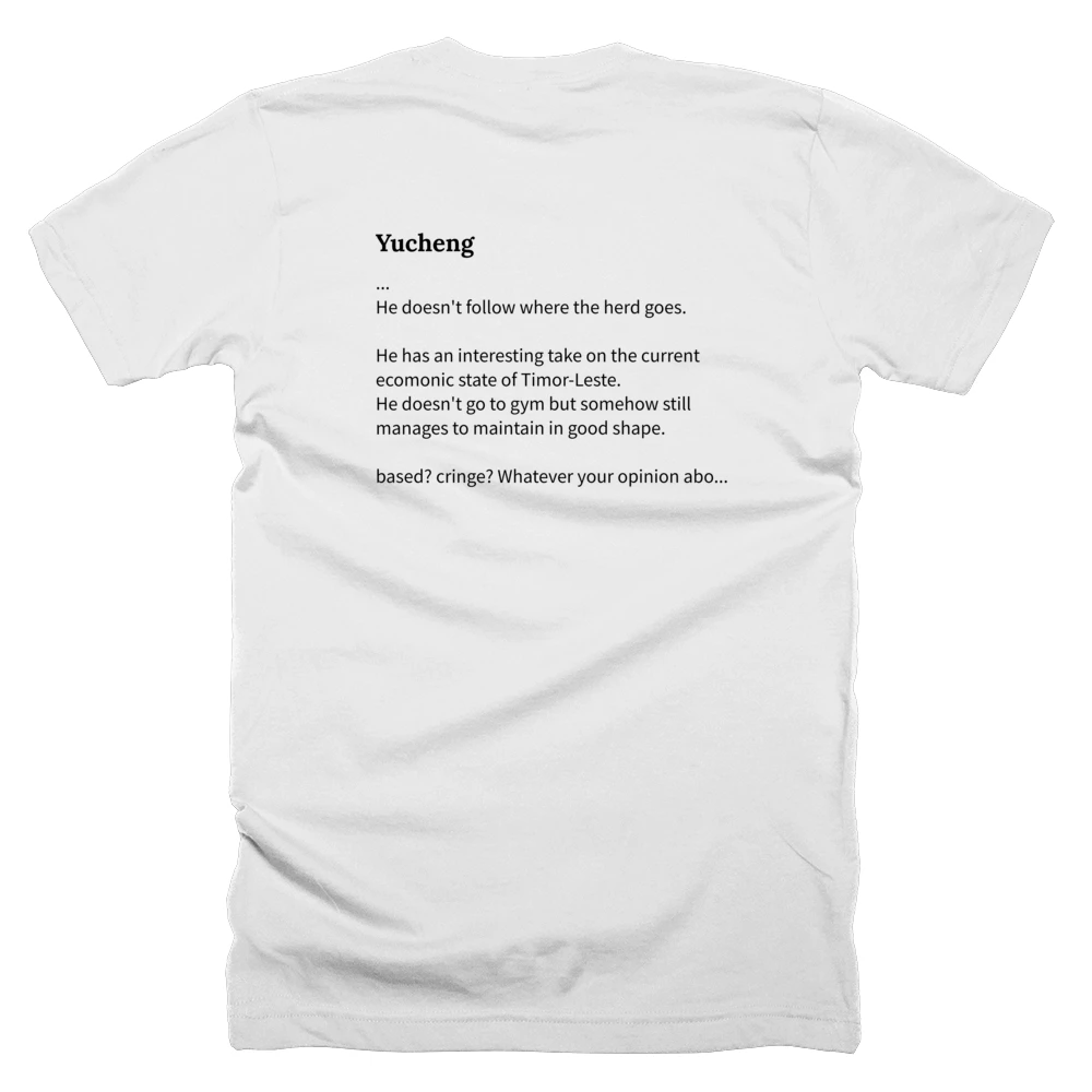 T-shirt with a definition of 'Yucheng' printed on the back