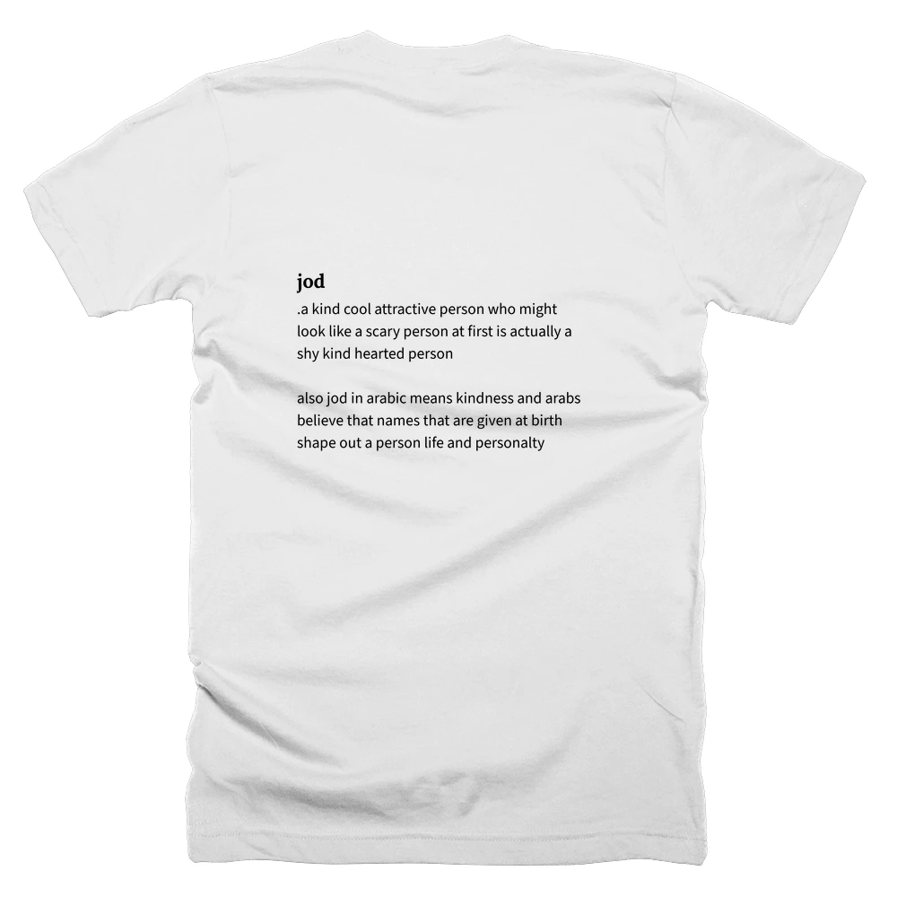 T-shirt with a definition of 'jod' printed on the back