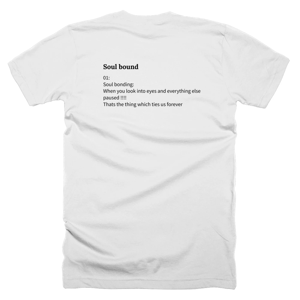 T-shirt with a definition of 'Soul bound' printed on the back