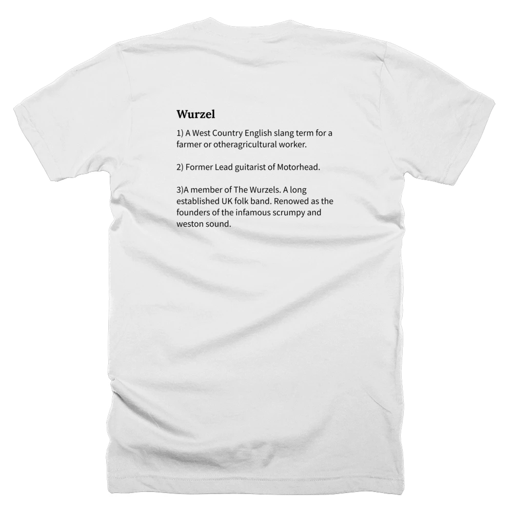 T-shirt with a definition of 'Wurzel' printed on the back