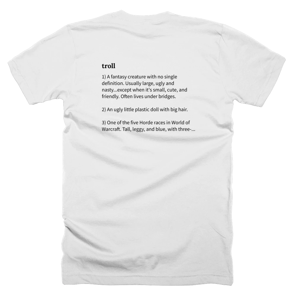 T-shirt with a definition of 'troll' printed on the back