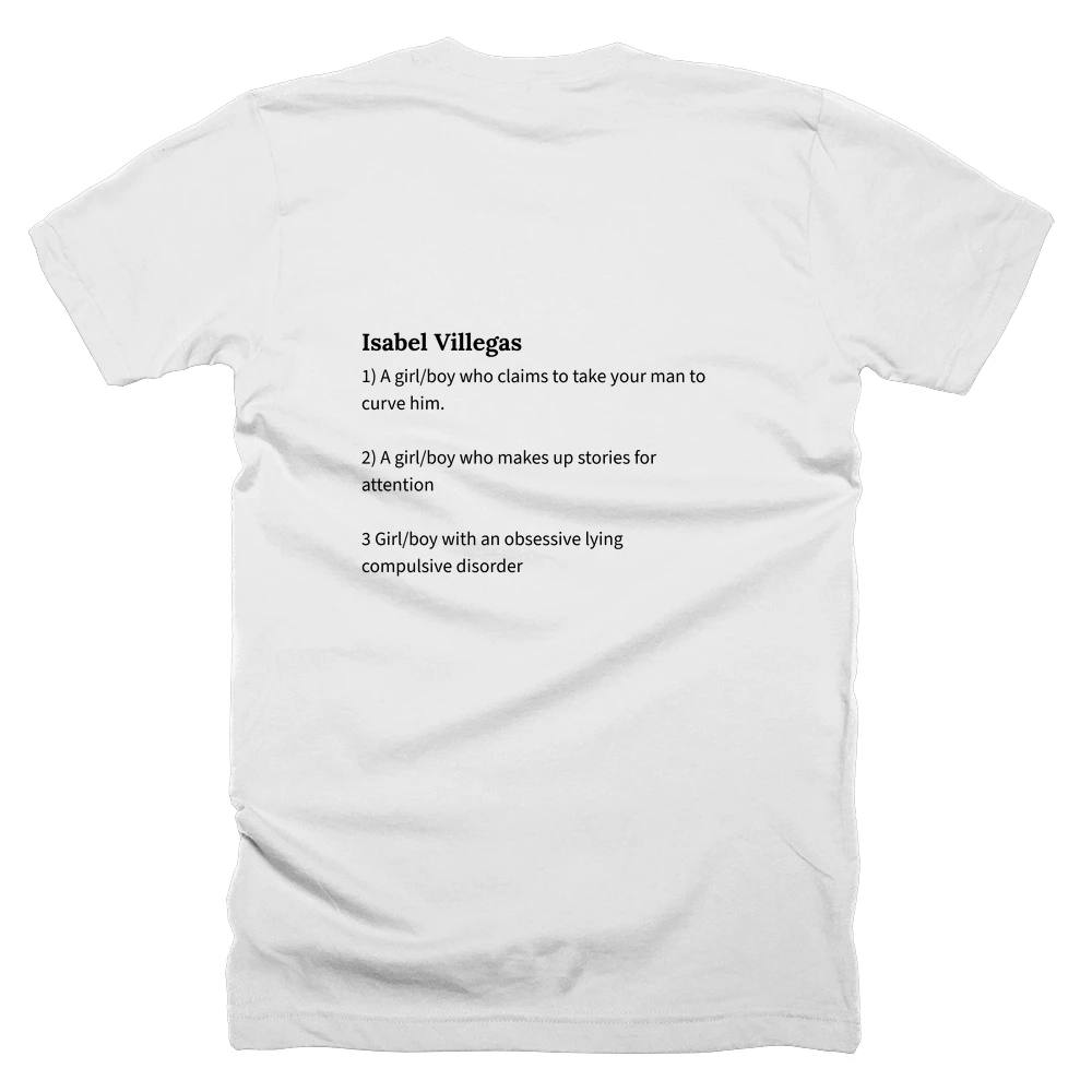 T-shirt with a definition of 'Isabel Villegas' printed on the back