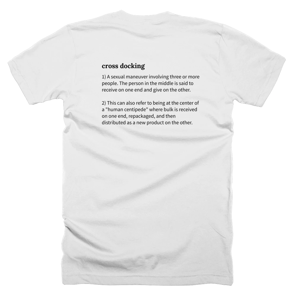 T-shirt with a definition of 'cross docking' printed on the back
