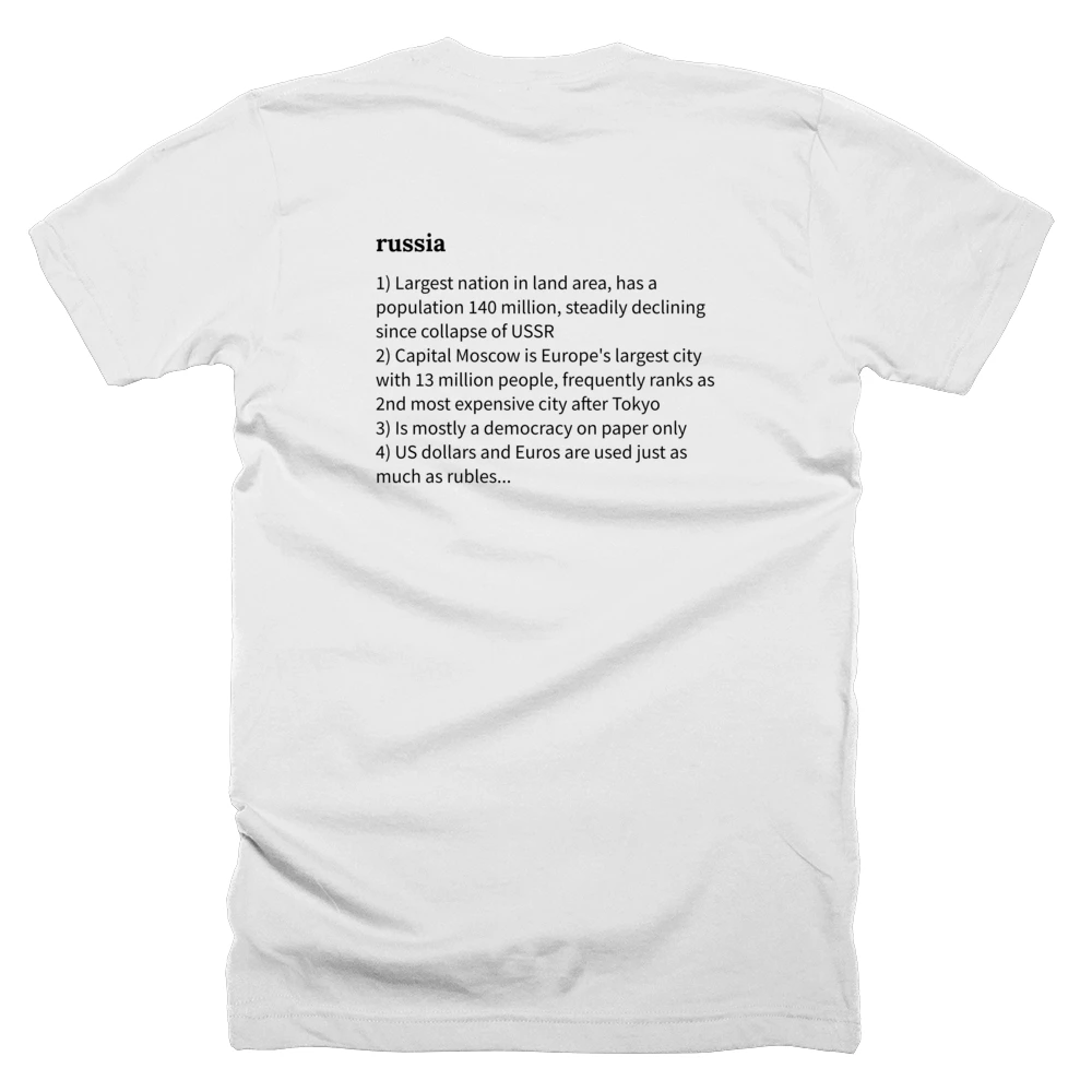 T-shirt with a definition of 'russia' printed on the back