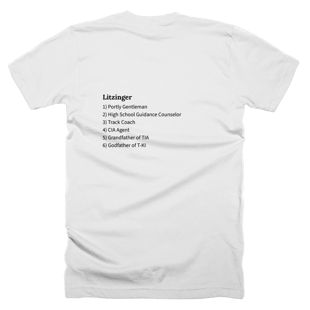 T-shirt with a definition of 'Litzinger' printed on the back