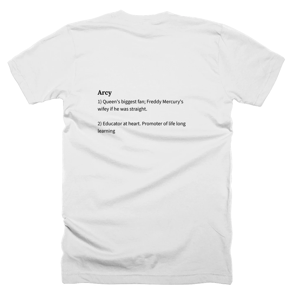 T-shirt with a definition of 'Arcy' printed on the back
